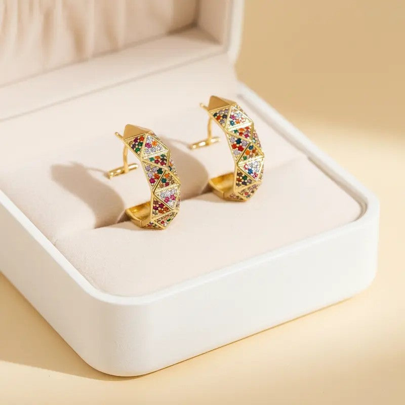Colorful Crystal Mosaic Hoop Earrings