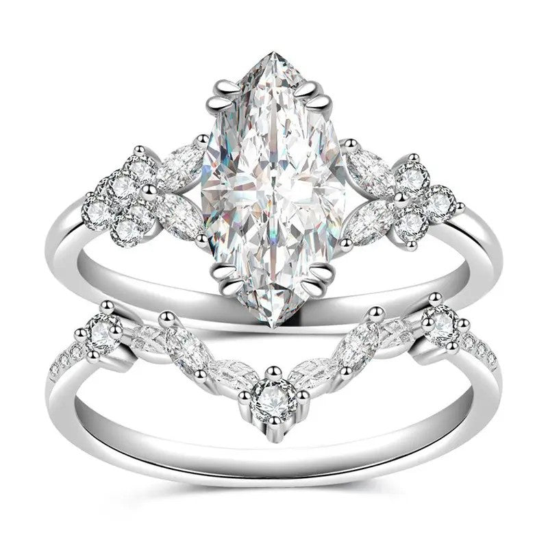 Marquise Crystal Floral Ring Set