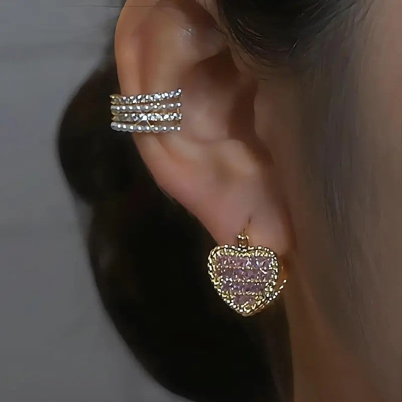 Pave Crystal Heart Huggie Earrings
