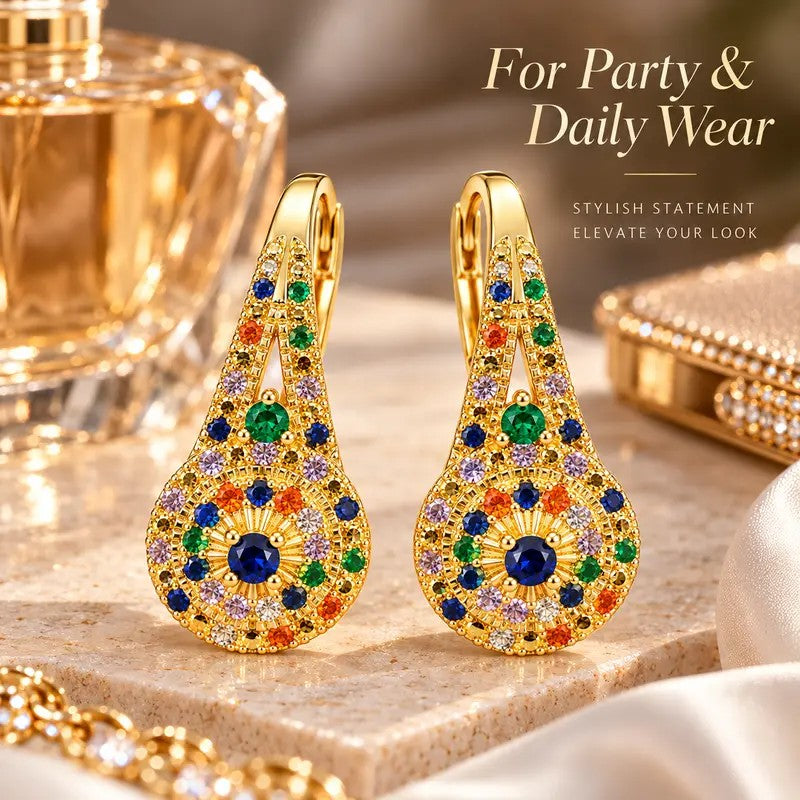 Multicolor Crystal Teardrop Huggie Earrings