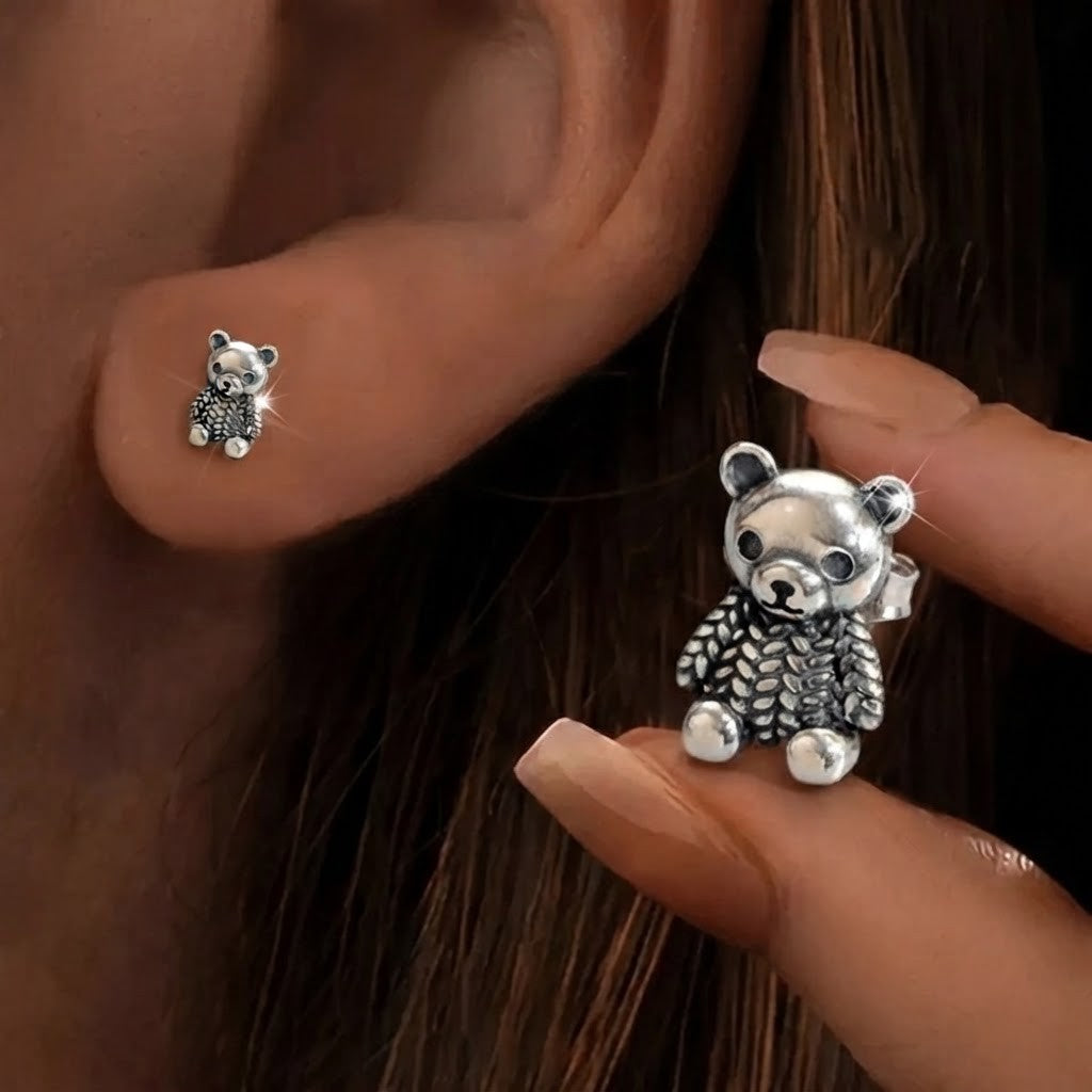 Textured Bear Stud Earrings