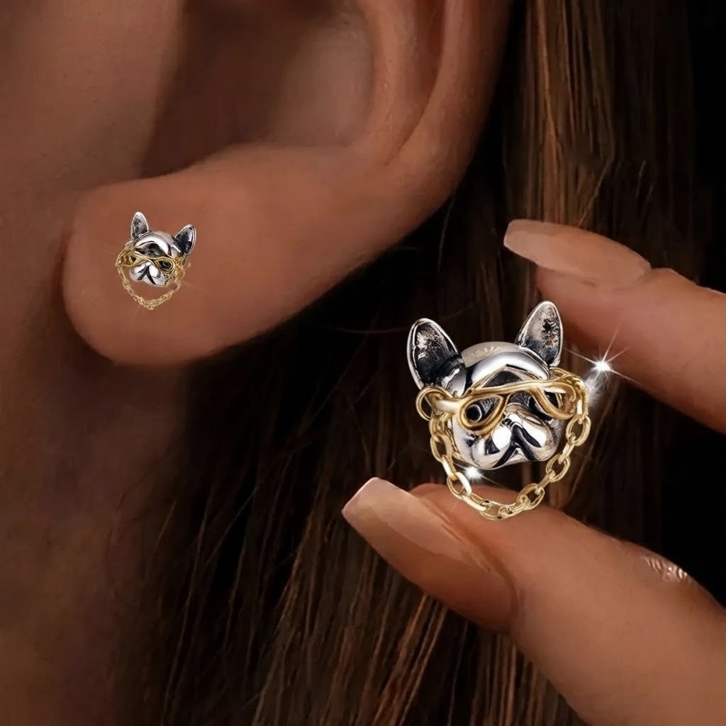 Bulldog Chain Stud Earrings