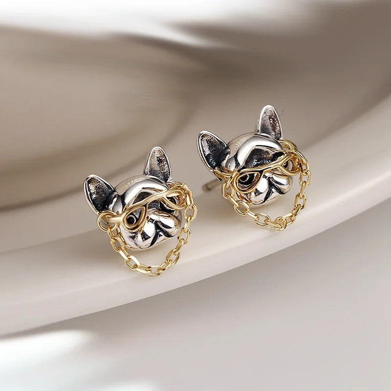Bulldog Chain Stud Earrings