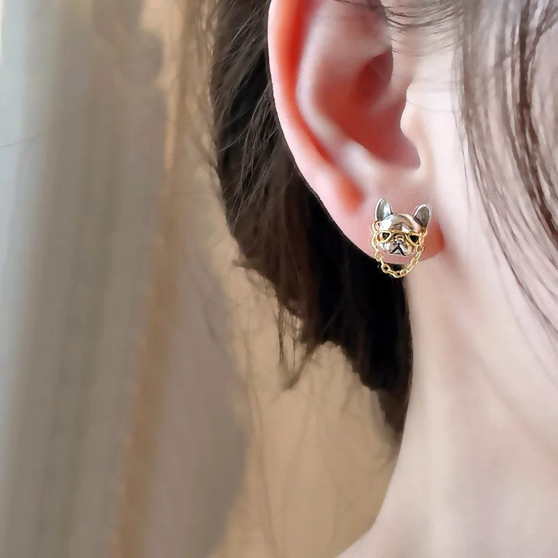 Bulldog Chain Stud Earrings