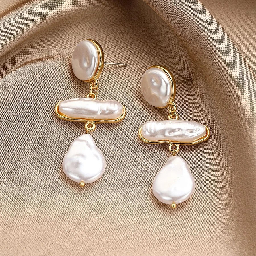 Gold-Tone Irregular Pearl Drop Earrings