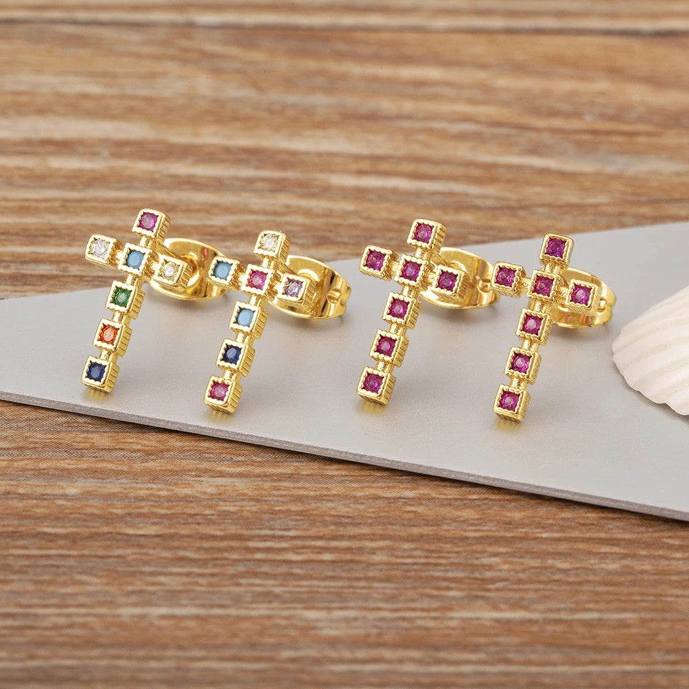 Colorful Cross Drop Earrings