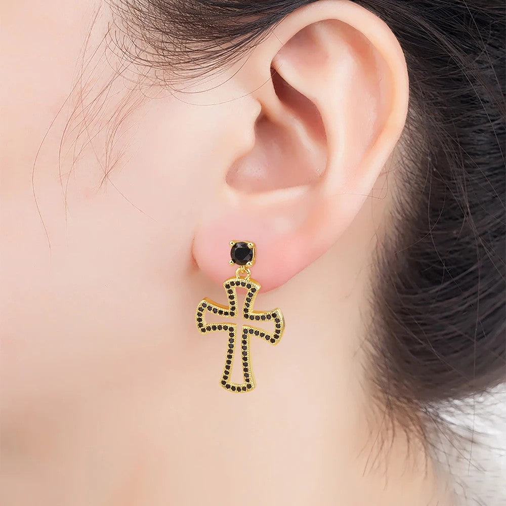Pave Cross Drop Earrings