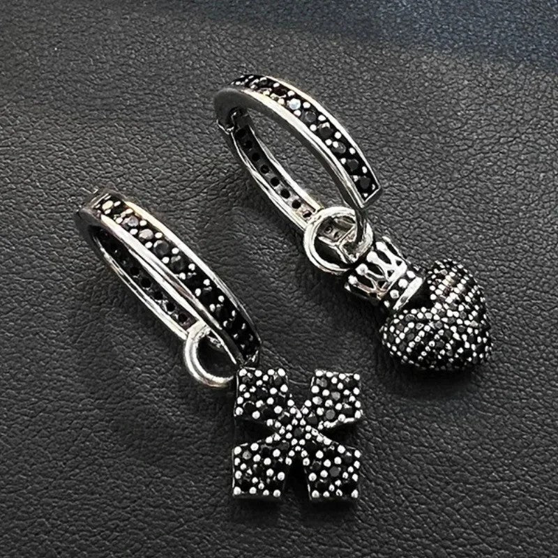 Heart & Cross Asymmetric Hoop Earrings