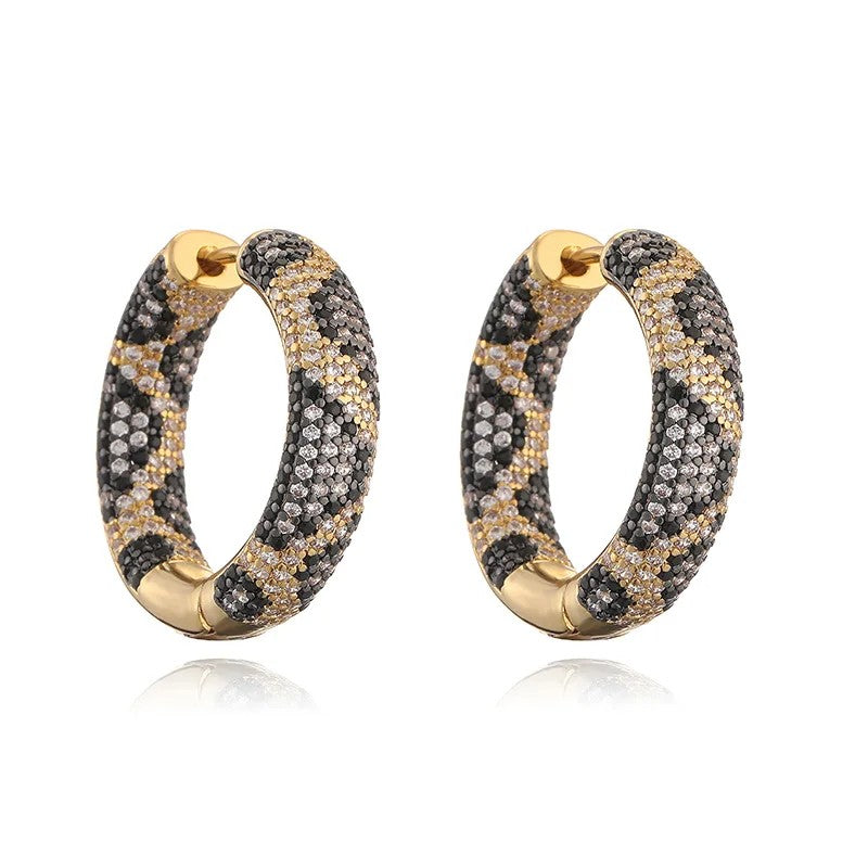 Paved Leopard Hoop Earrings