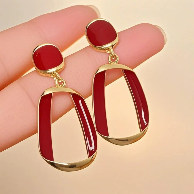 Red Geometric Drop Earrings