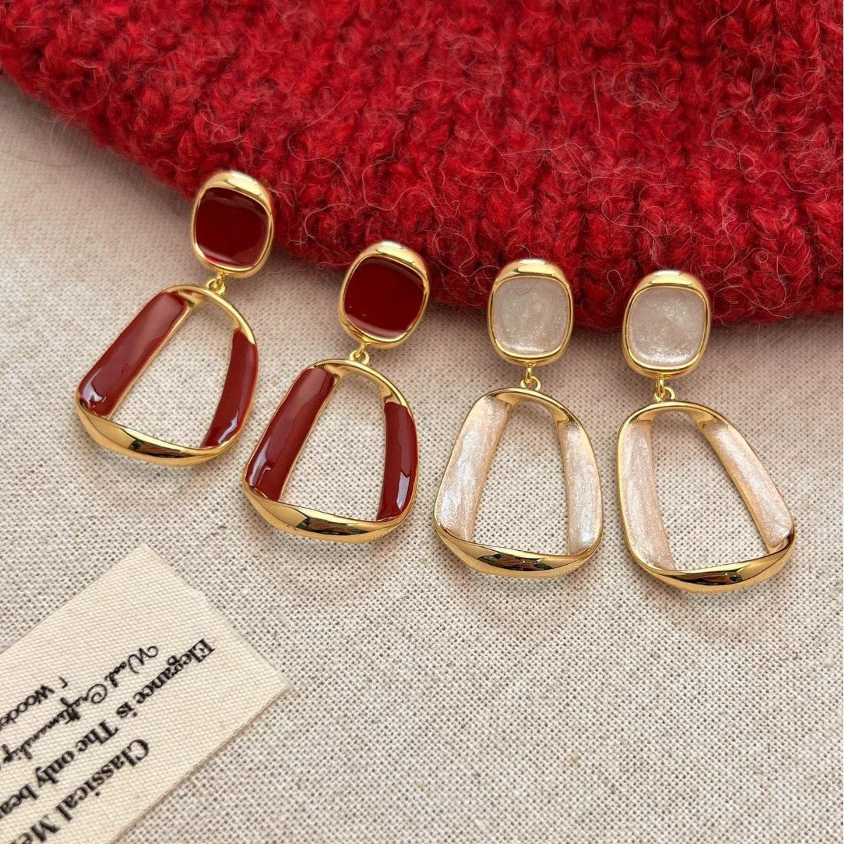 Red Geometric Drop Earrings