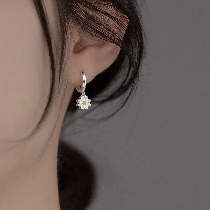 White Daisy Hoop Earrings