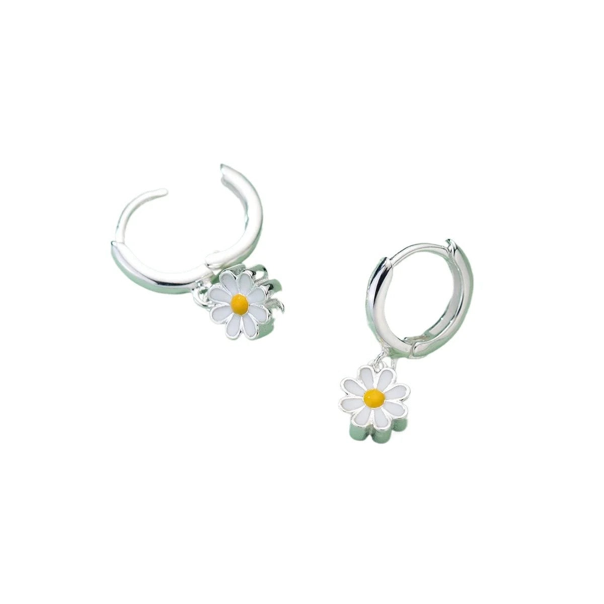 White Daisy Hoop Earrings
