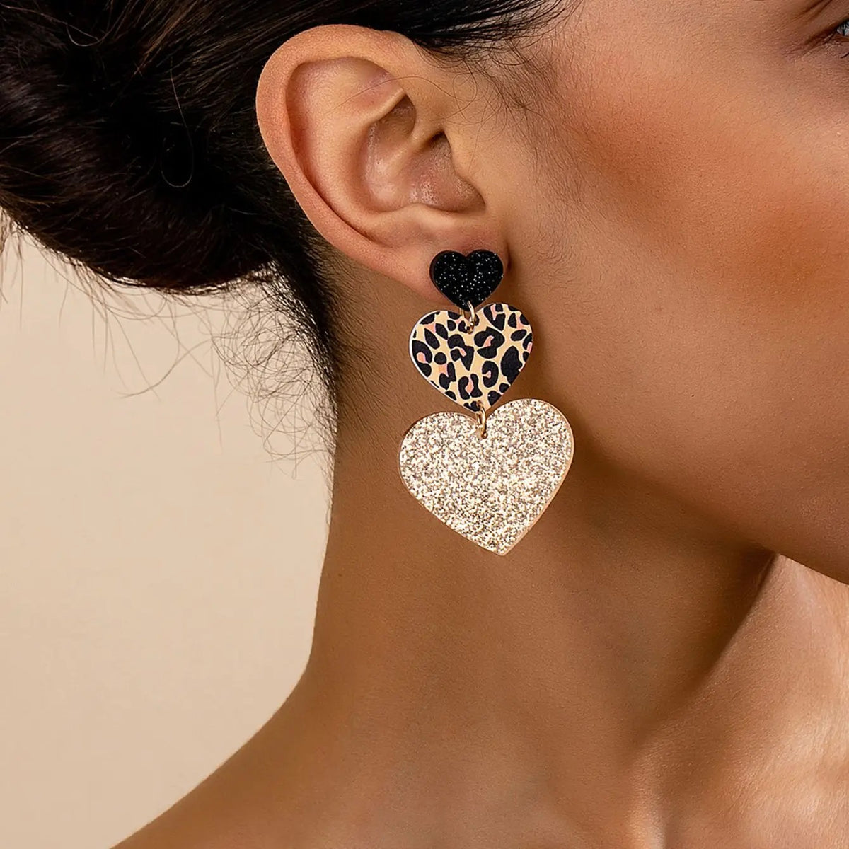 Leopard Heart Drop Earrings