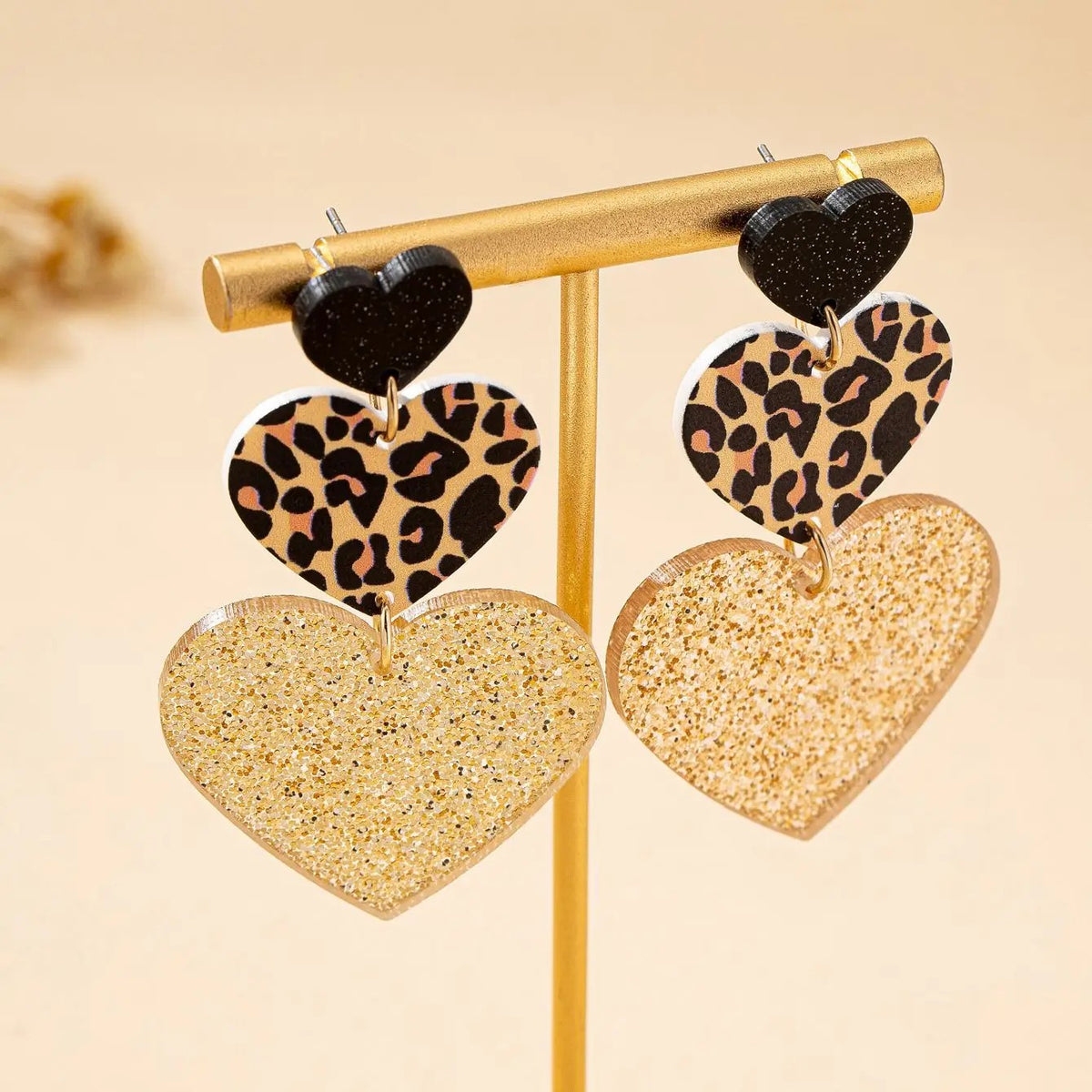 Leopard Heart Drop Earrings