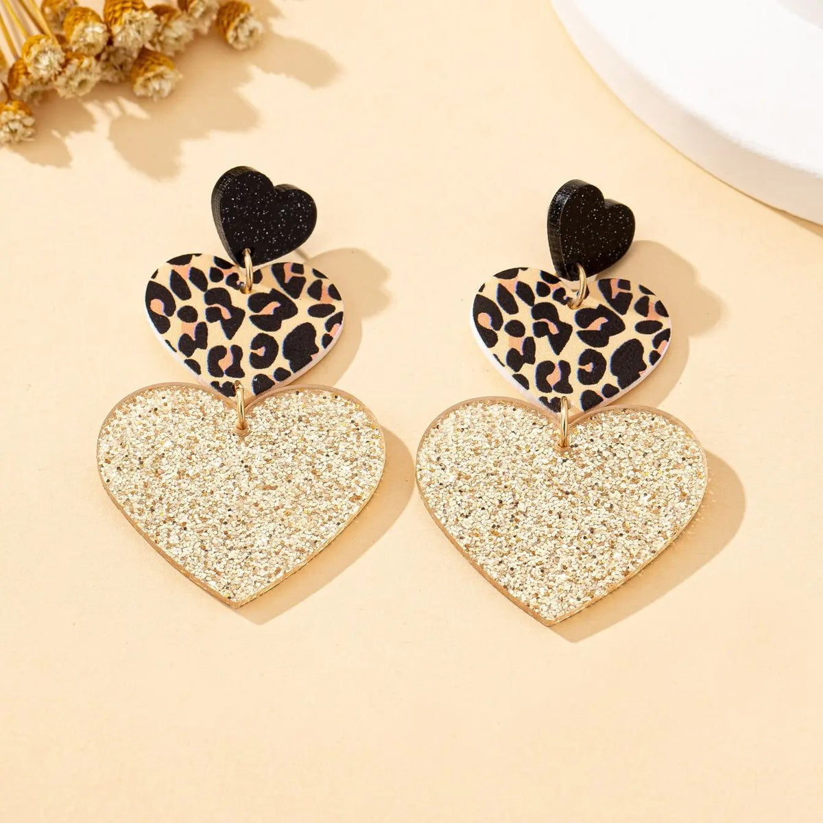 Leopard Heart Drop Earrings