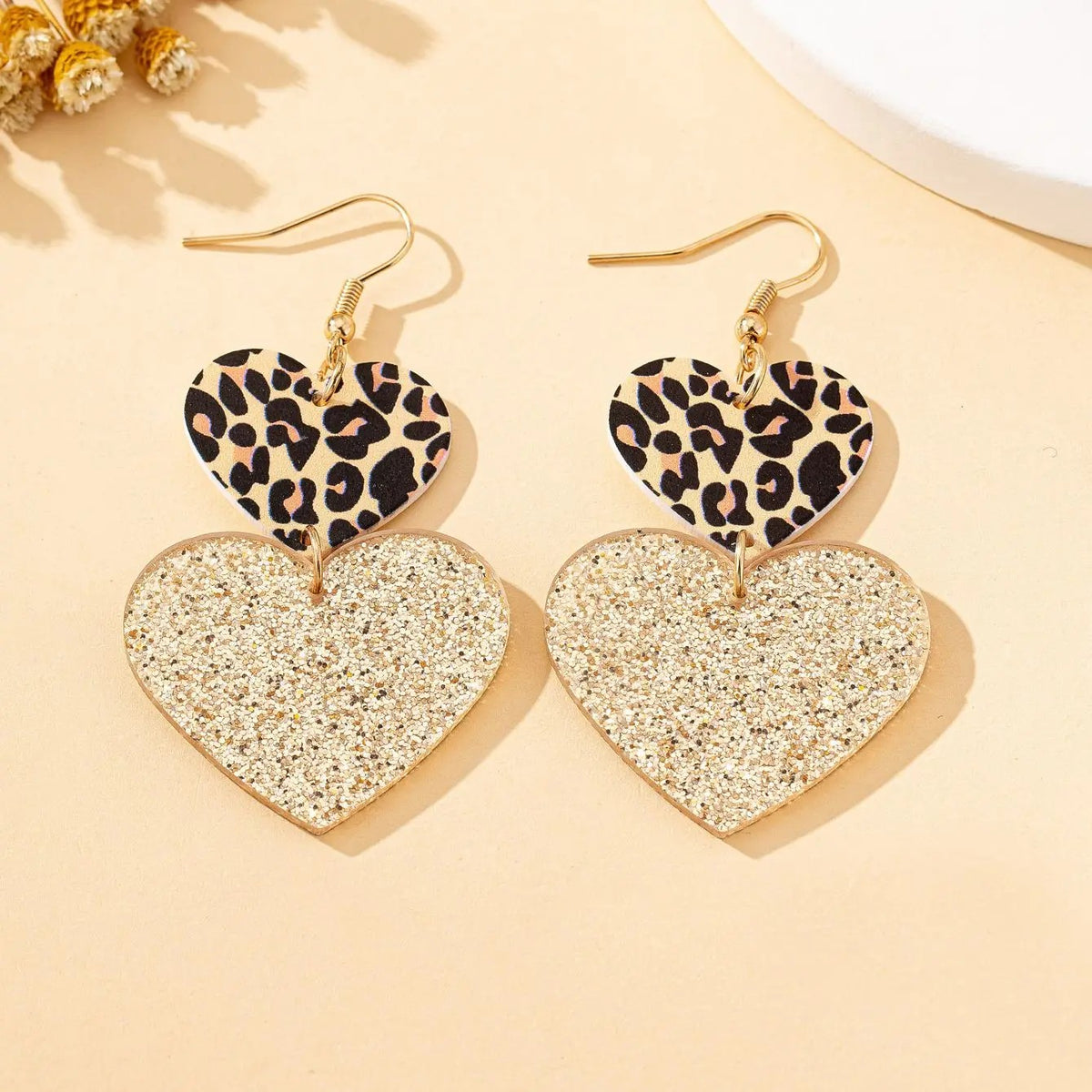 Leopard Heart Drop Earrings