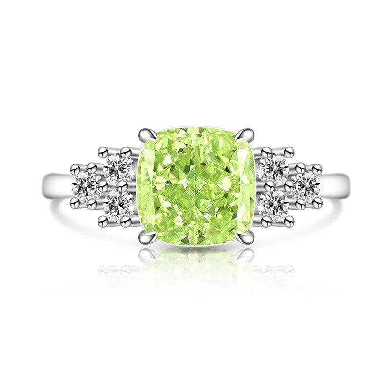 Green Cushion Zircon Statement Ring