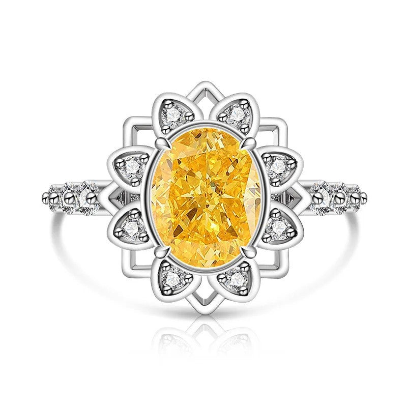 Oval Zircon Floral Halo Ring