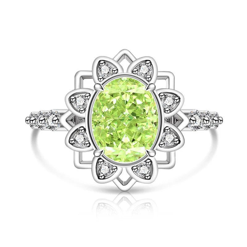 Oval Zircon Floral Halo Ring
