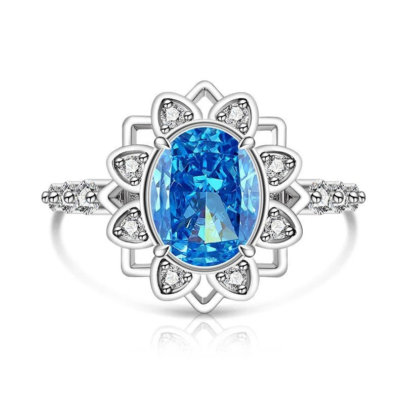 Oval Zircon Floral Halo Ring