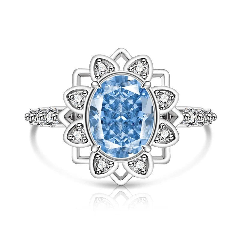 Oval Zircon Floral Halo Ring
