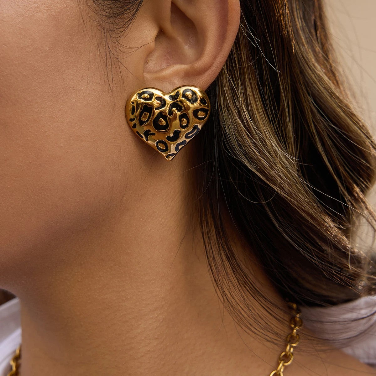 Leopard Heart Stud Earrings