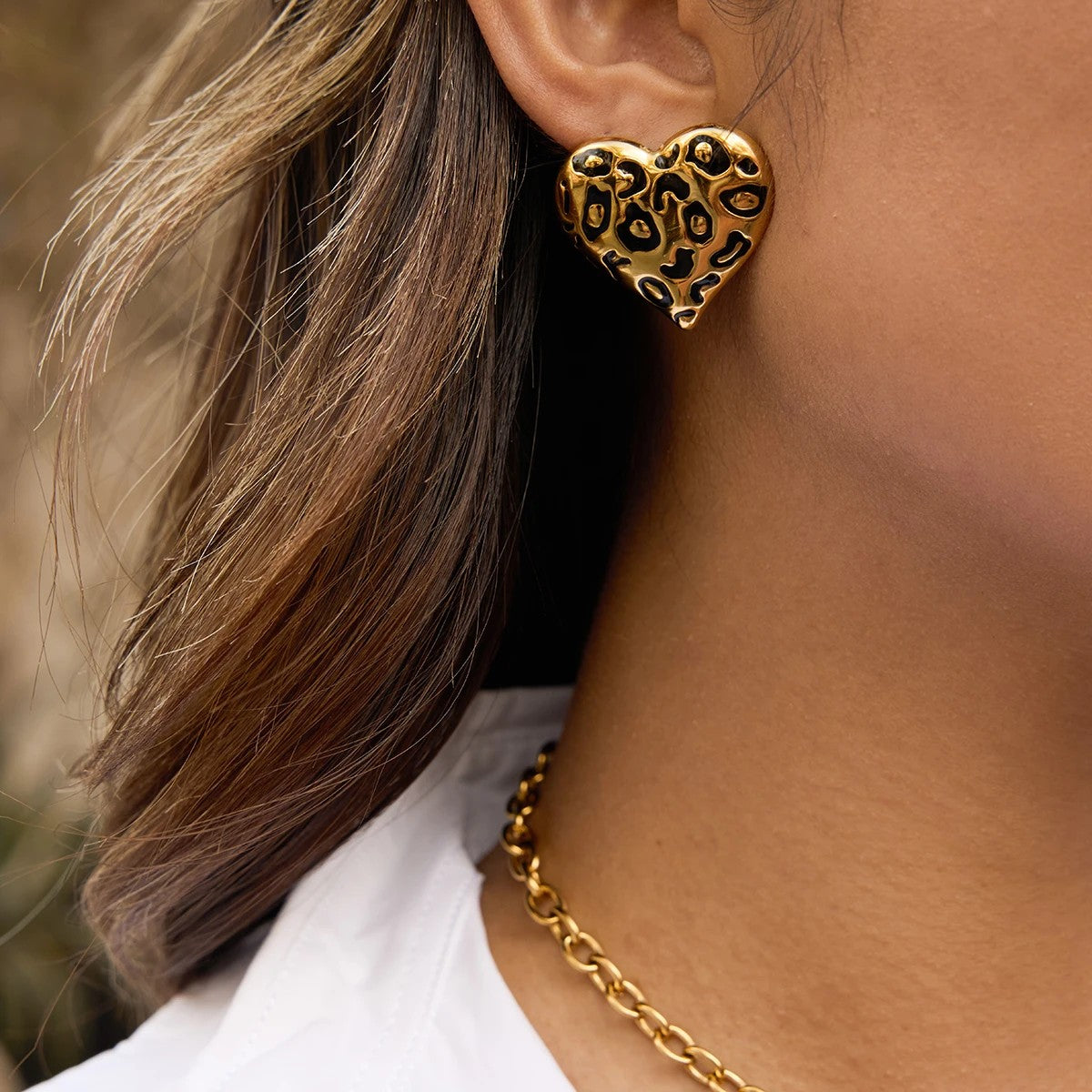Leopard Heart Stud Earrings