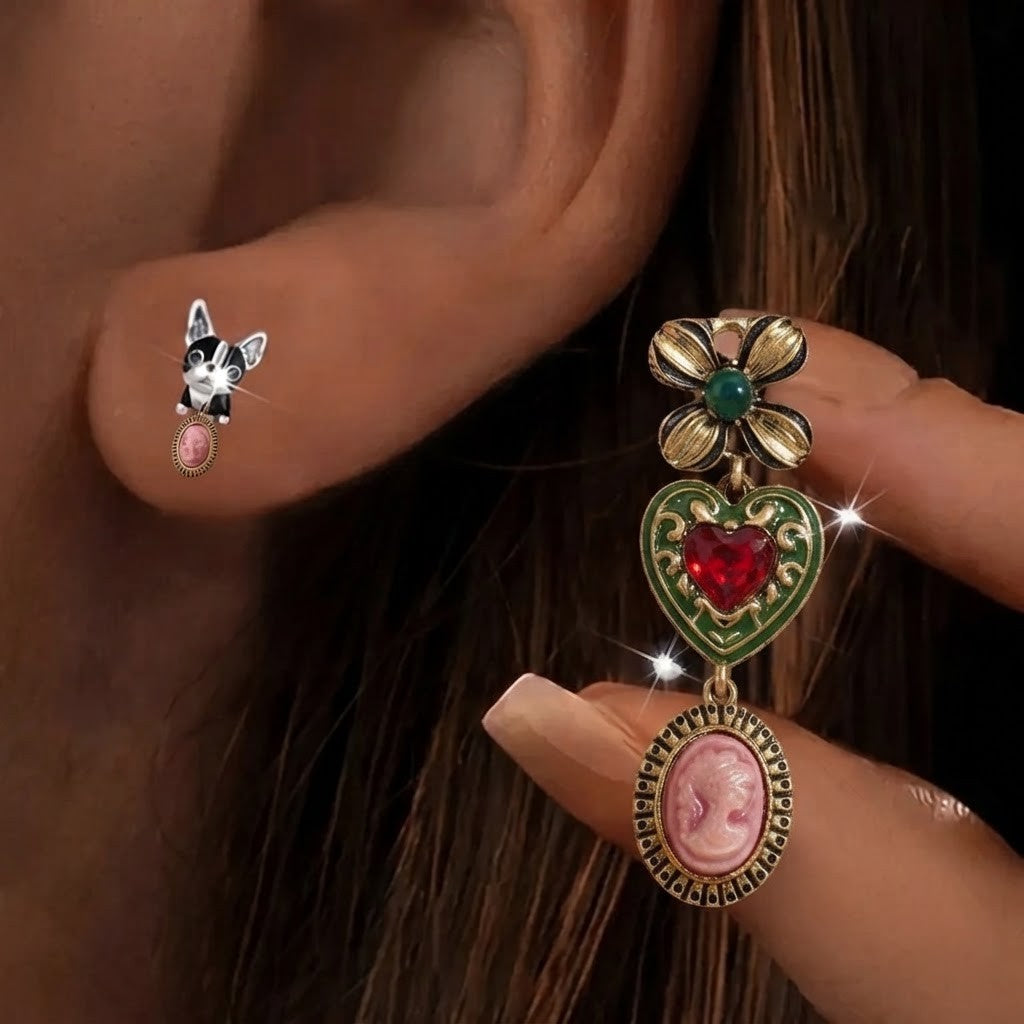 Floral Heart Cameo Drop Earrings