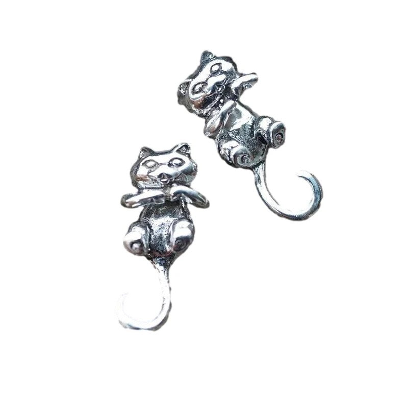 Curved Tail Cat Stud Earrings