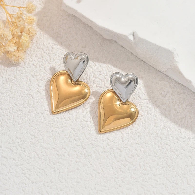 Two-Tone Heart Stud Earrings
