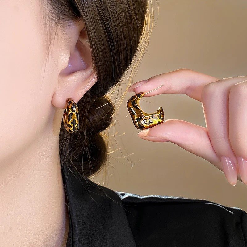 Leopard Square Hoop Earrings