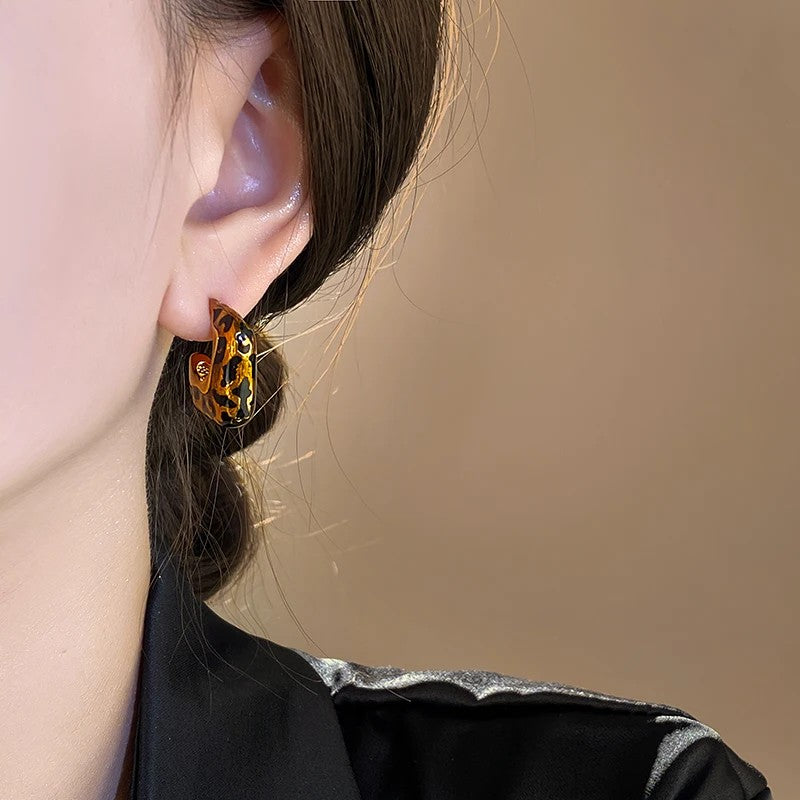 Leopard Square Hoop Earrings