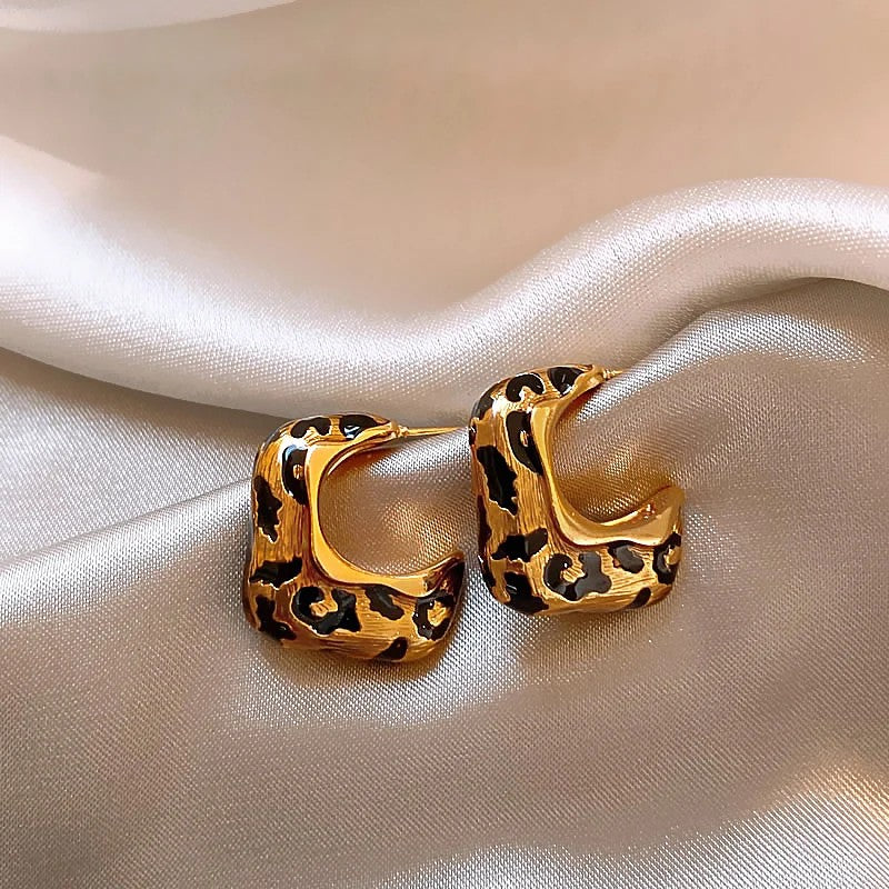 Leopard Square Hoop Earrings