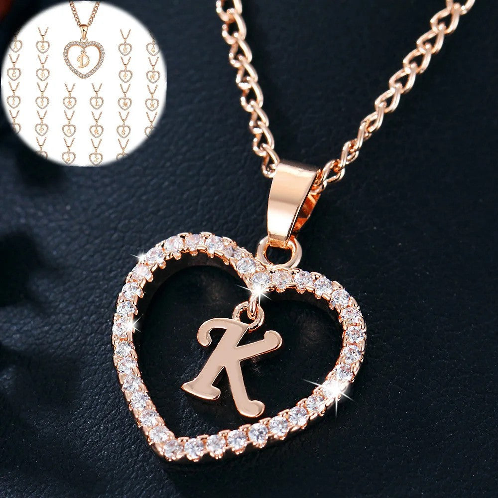 Crystal Initial Heart Necklace