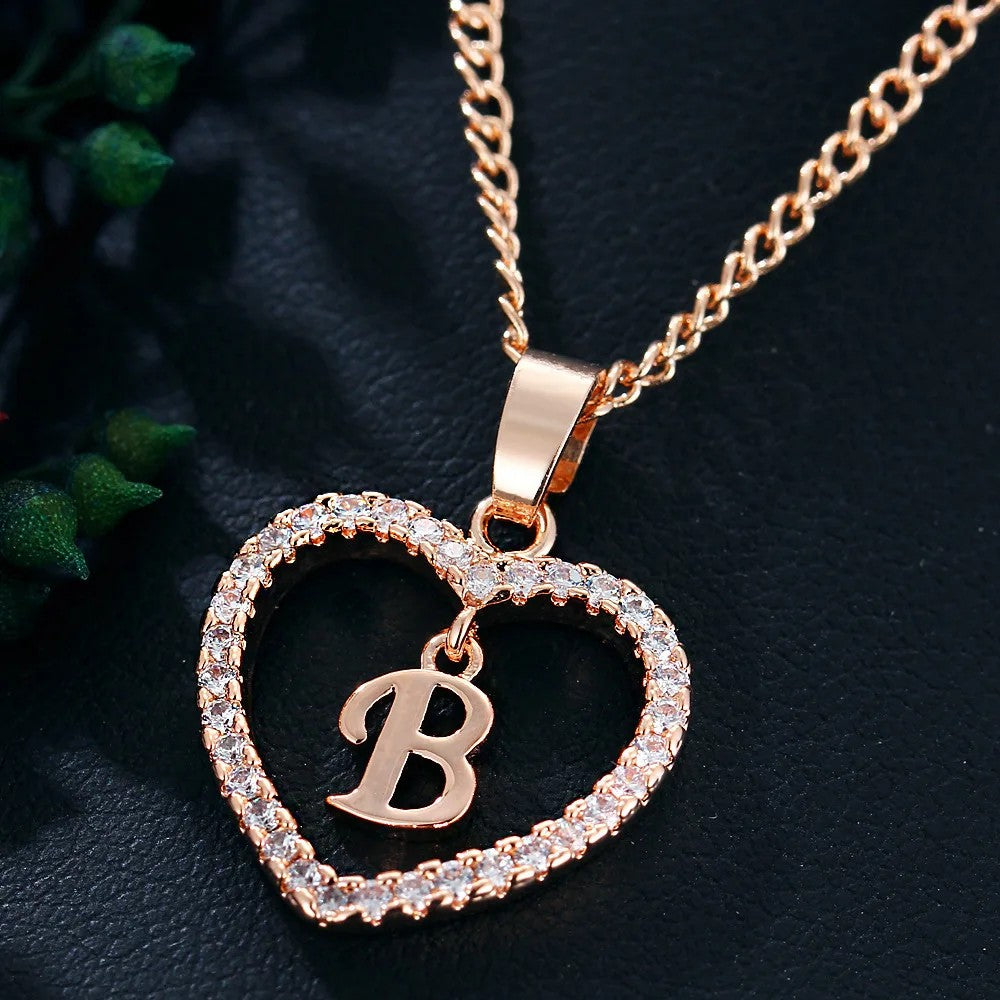 Crystal Initial Heart Necklace
