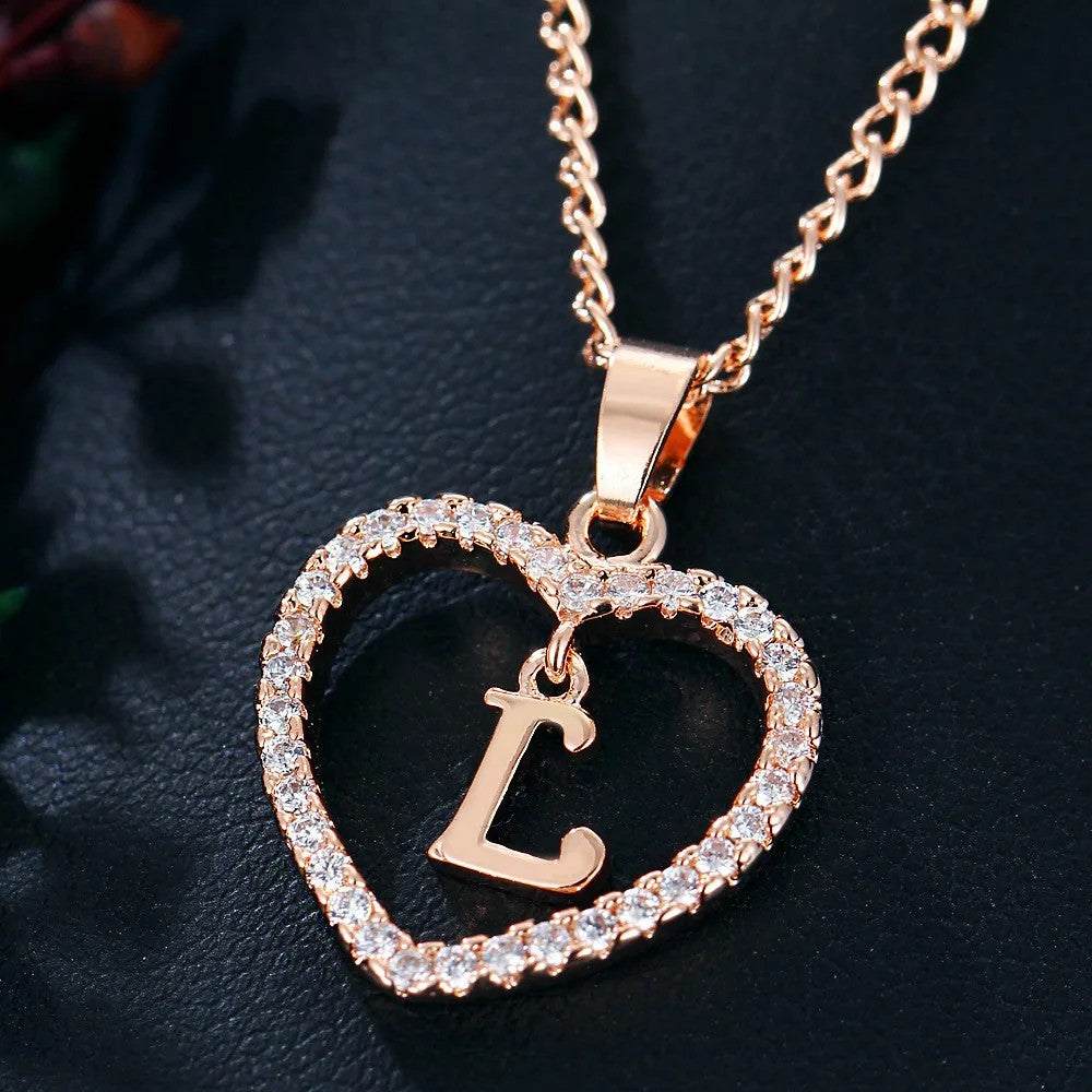 Crystal Initial Heart Necklace