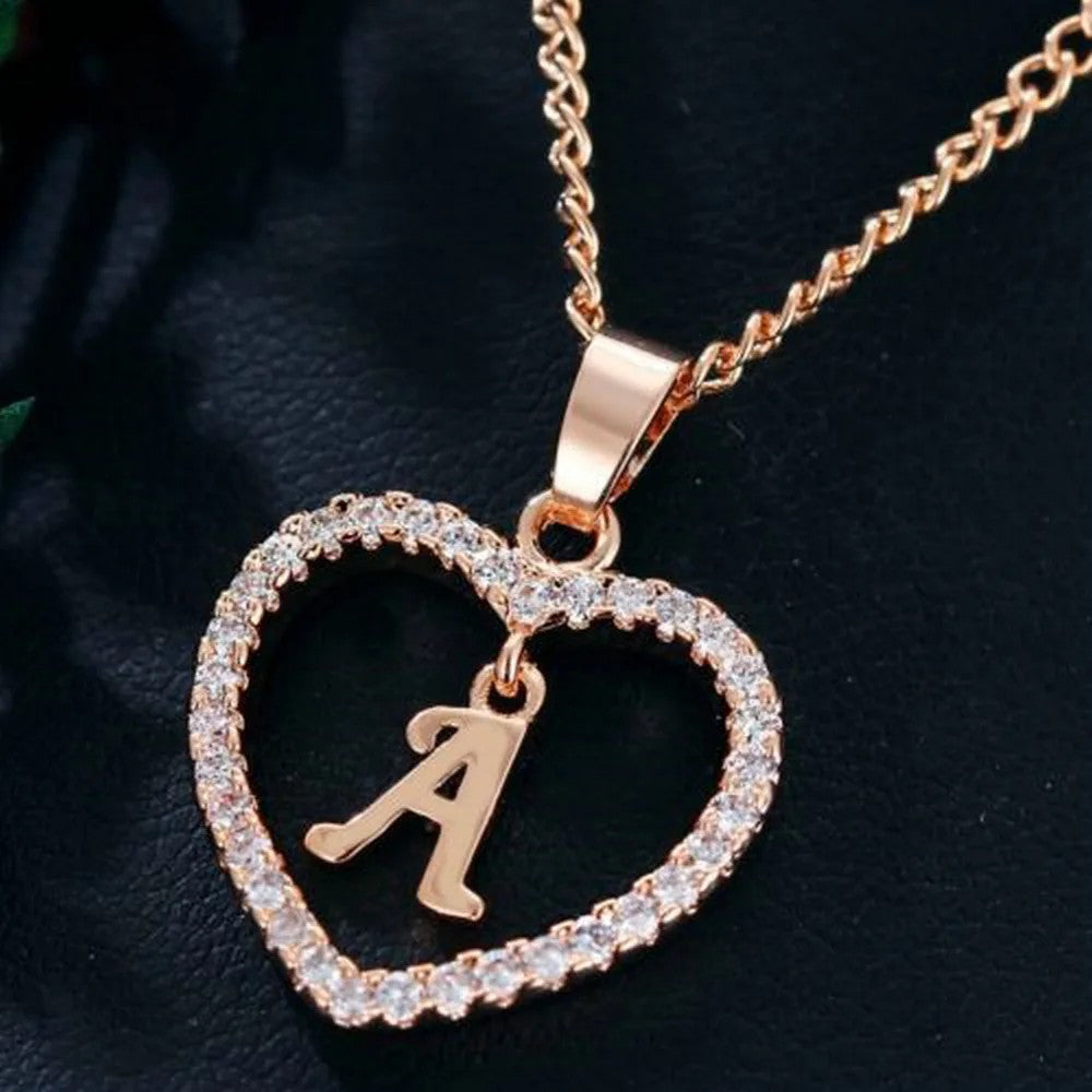 Crystal Initial Heart Necklace