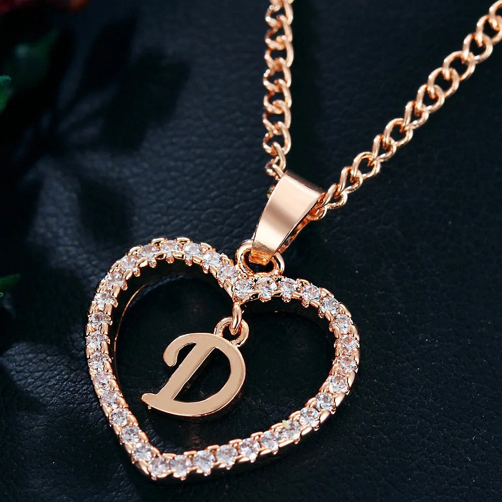 Crystal Initial Heart Necklace