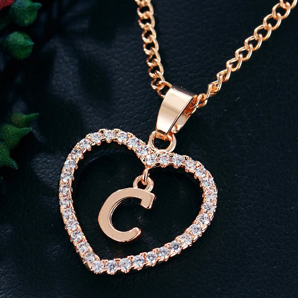Crystal Initial Heart Necklace