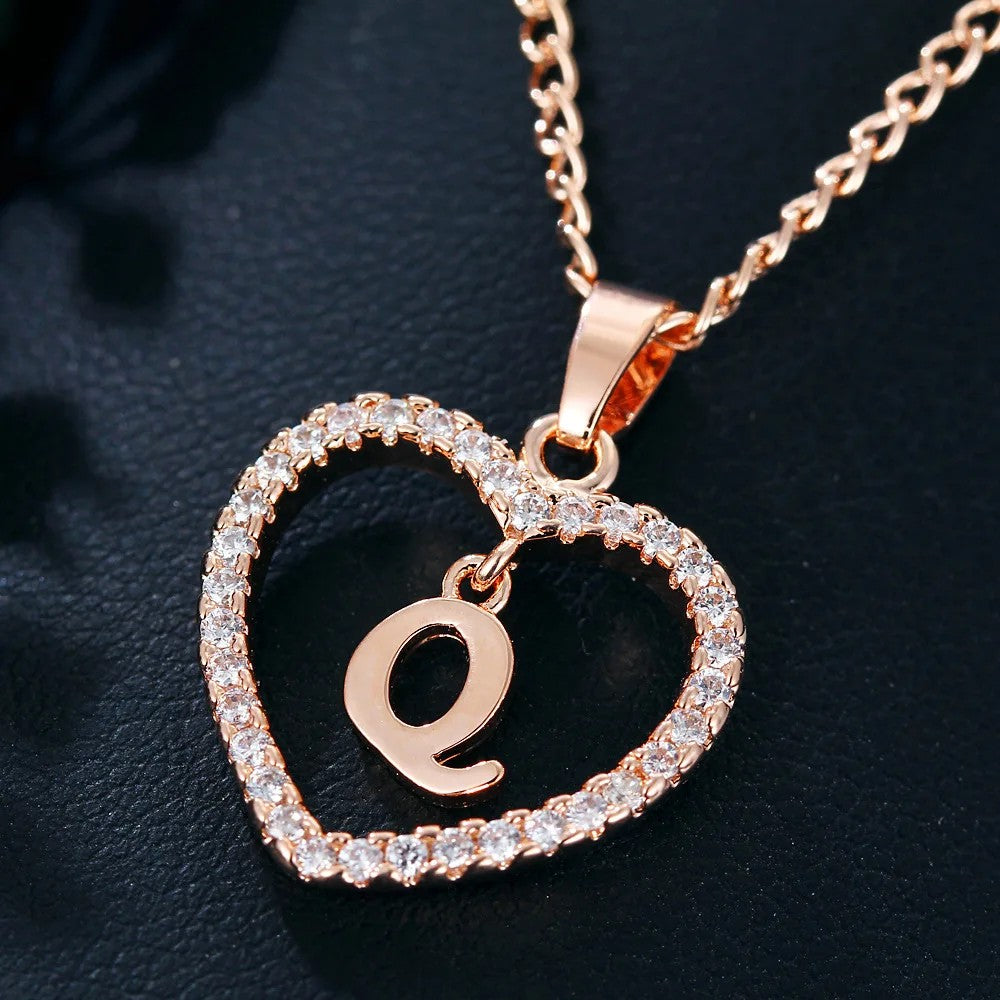 Crystal Initial Heart Necklace