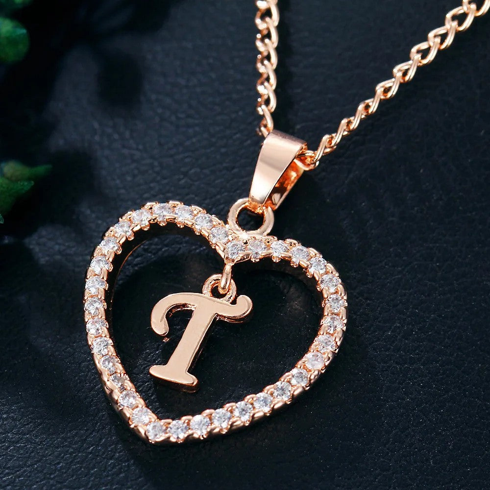 Crystal Initial Heart Necklace