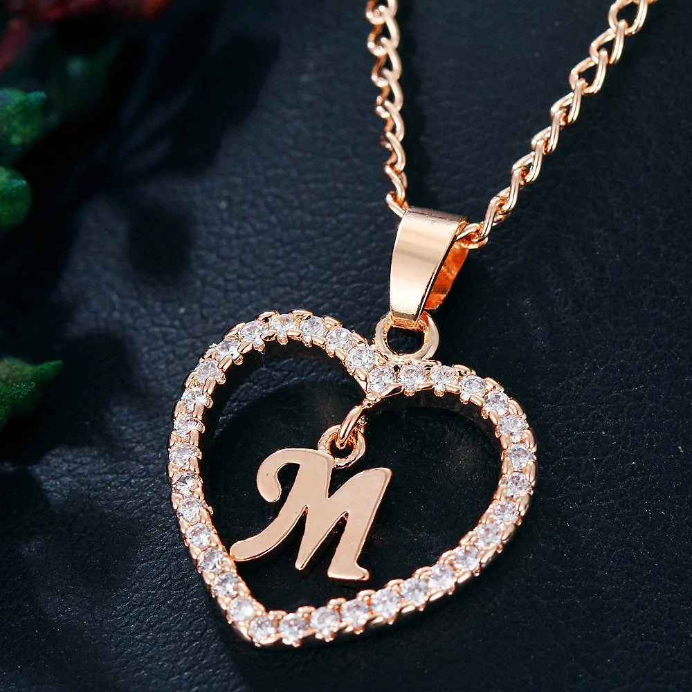 Crystal Initial Heart Necklace