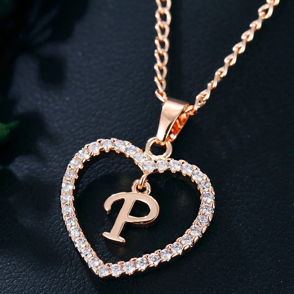 Crystal Initial Heart Necklace