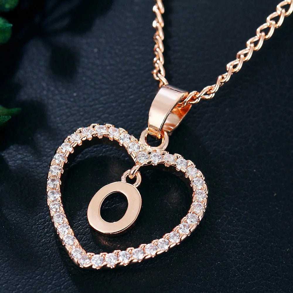 Crystal Initial Heart Necklace