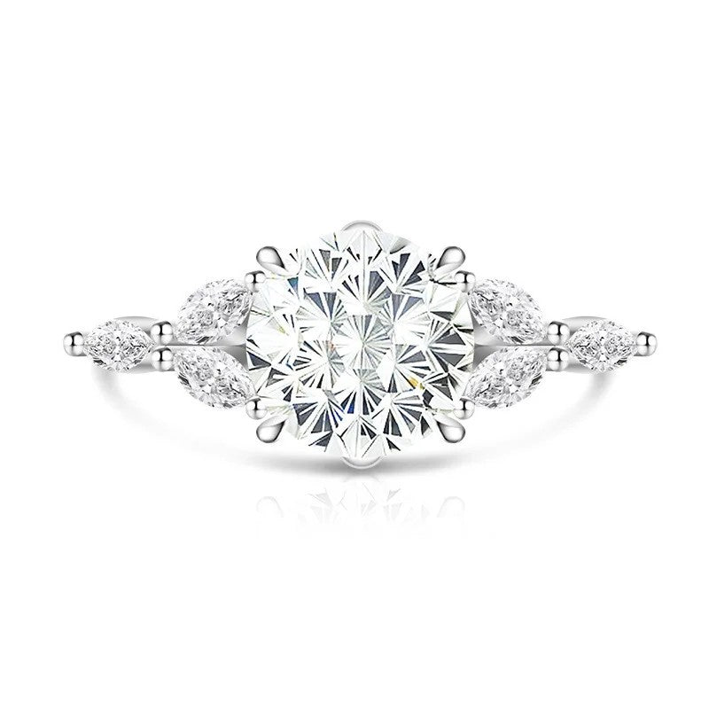 Round Zircon Marquise Accent Ring