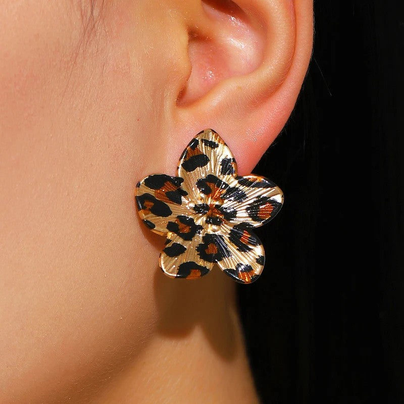 Leopard Flower Drop Earrings