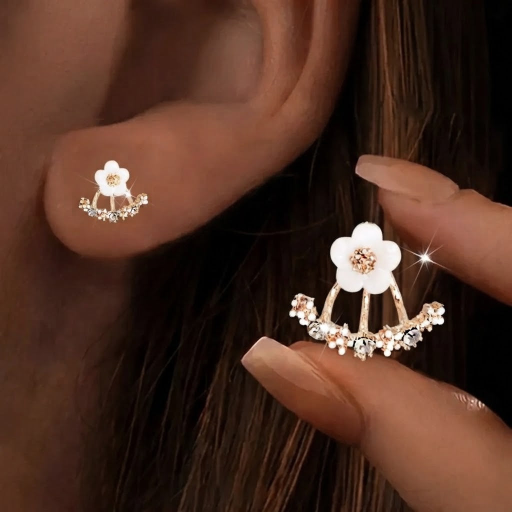 White Flower Arch Stud Earrings