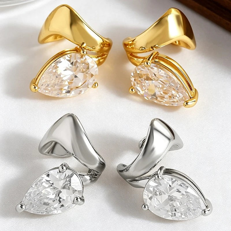 Teardrop Crystal Clip Earrings