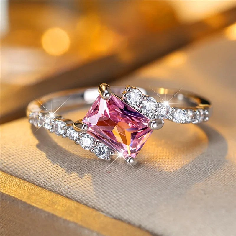 Pink Square Zircon Ring